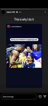 Frances Tiafoe's Instagram story on Wednesday.